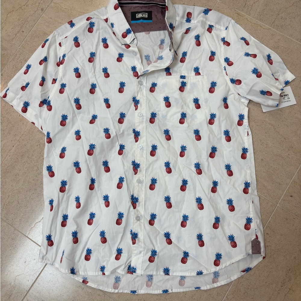 Alton Pineapple Print Short Sleeve Button-Up Shirt - Size L